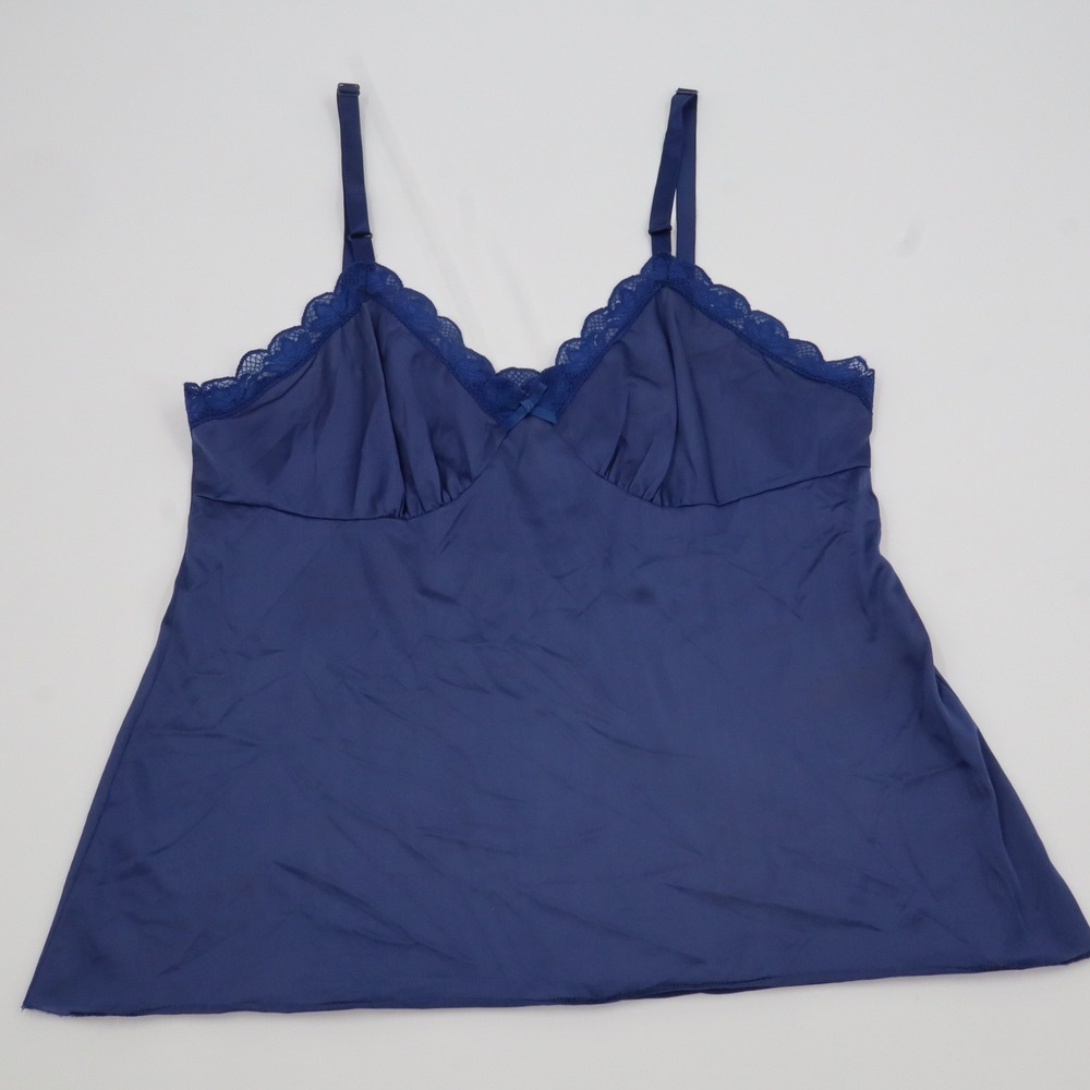 Lorraine Camisole Womens 38 Blue Vintage Antron Nylon Lace Trim Adjustable Strap